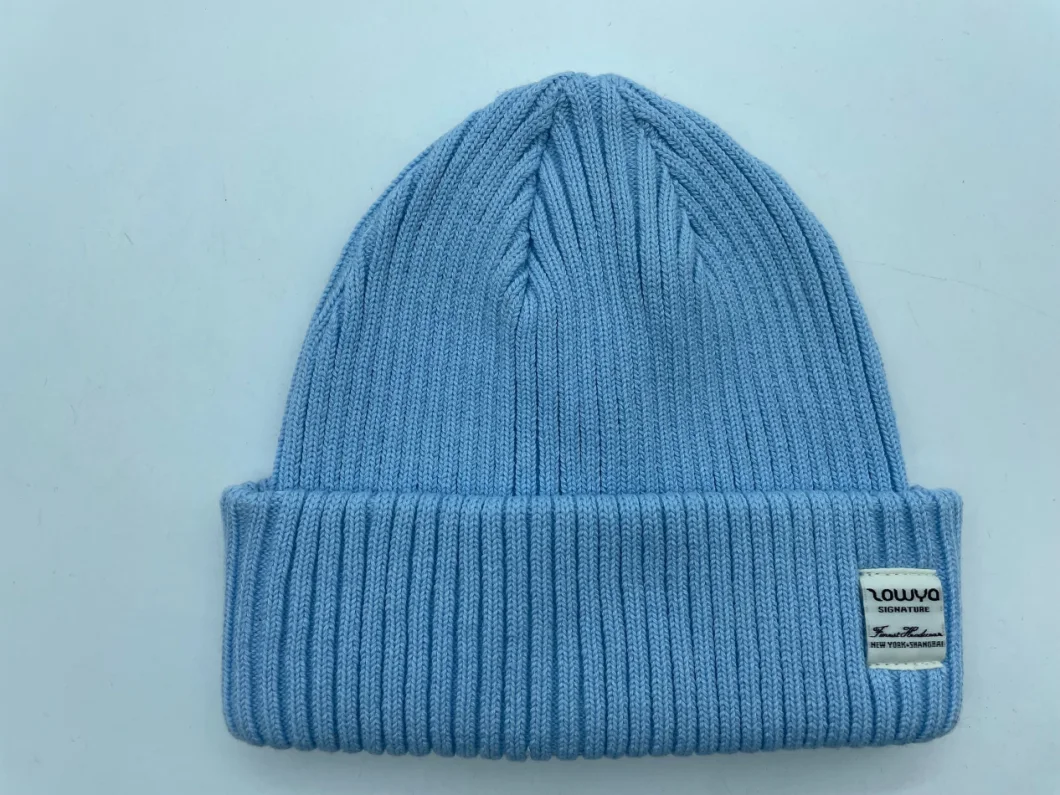 Plain Color Cotton Unisex Winter Knitted Beanie Hats