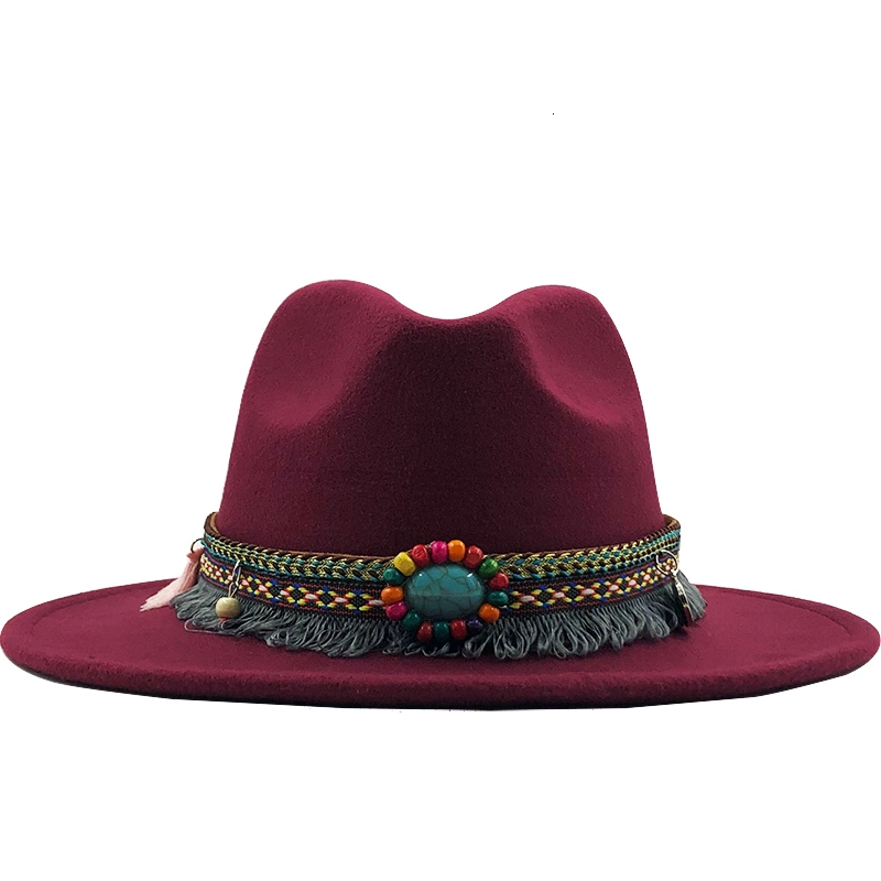 New Men Women Wide Brim Wool Felt Fedora Panama Hat with Belt Buckle Jazz Trilby Cap Party Formal Top Hat in Pink, Black X XL