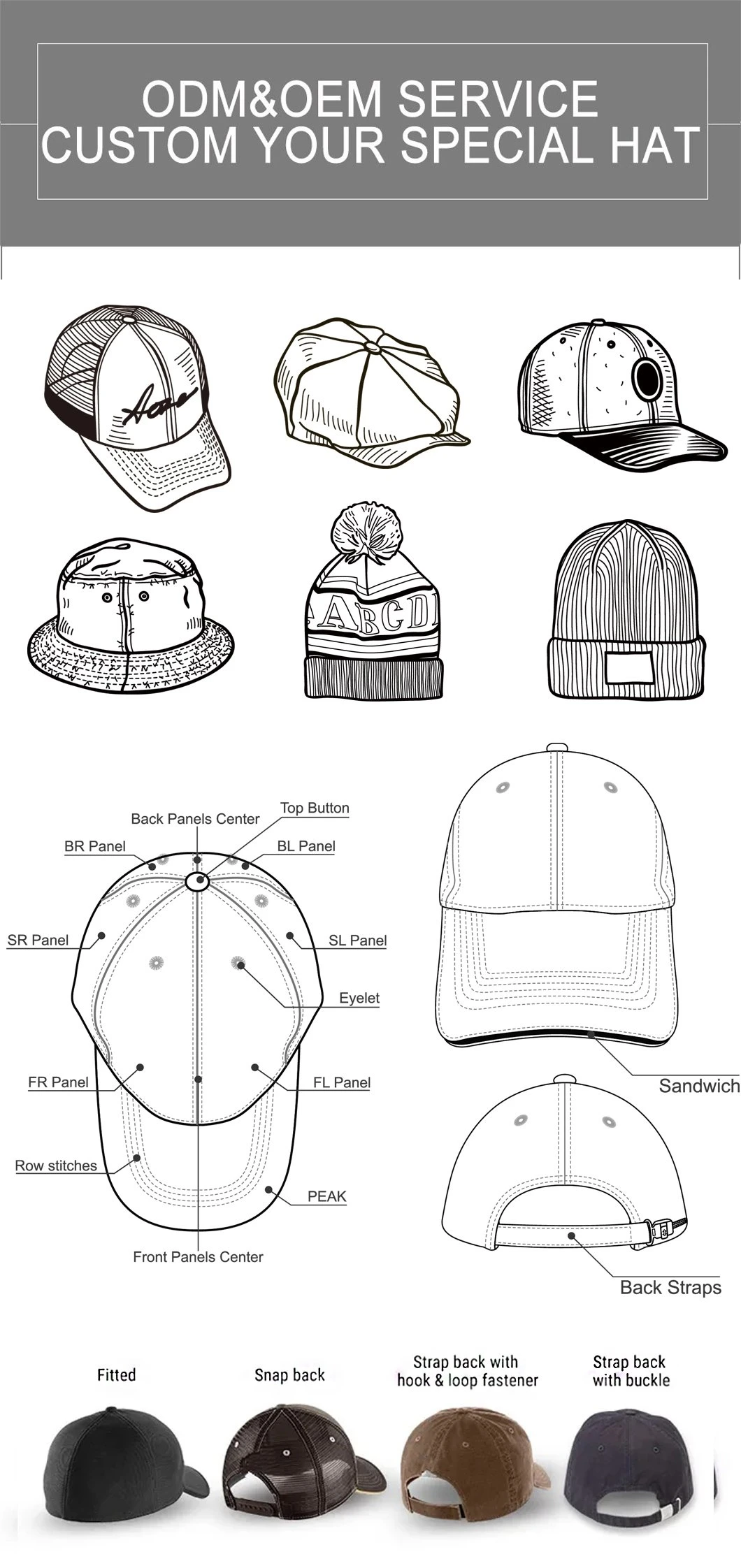 Manufactory Wholesale Custom Flat Mesh Eyelets Crown Breathable Adjustable Bucket Hat
