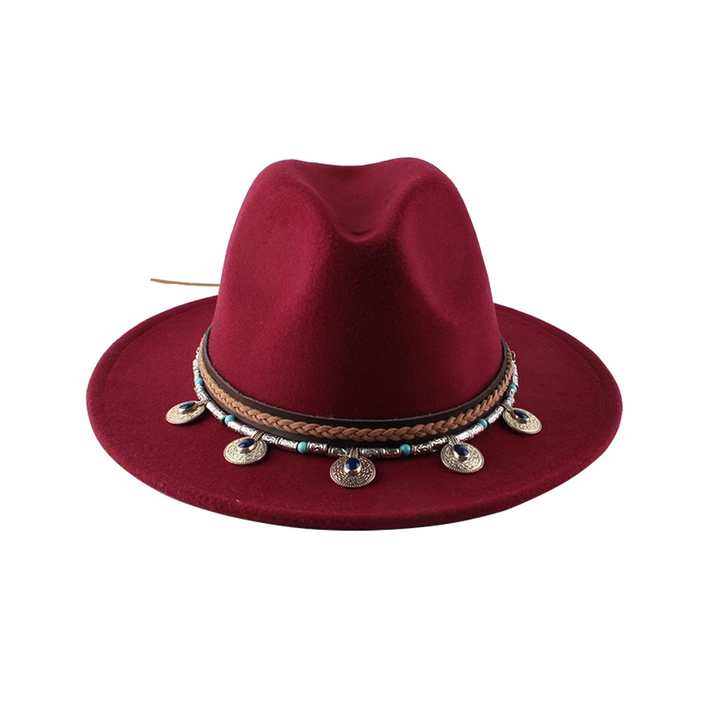 Fashion Design Wholesale Wool Felt Fedora Hats with Belt Women Fall Cowboy Dress Style Wide Brim Floppy Wool Fedora Hats