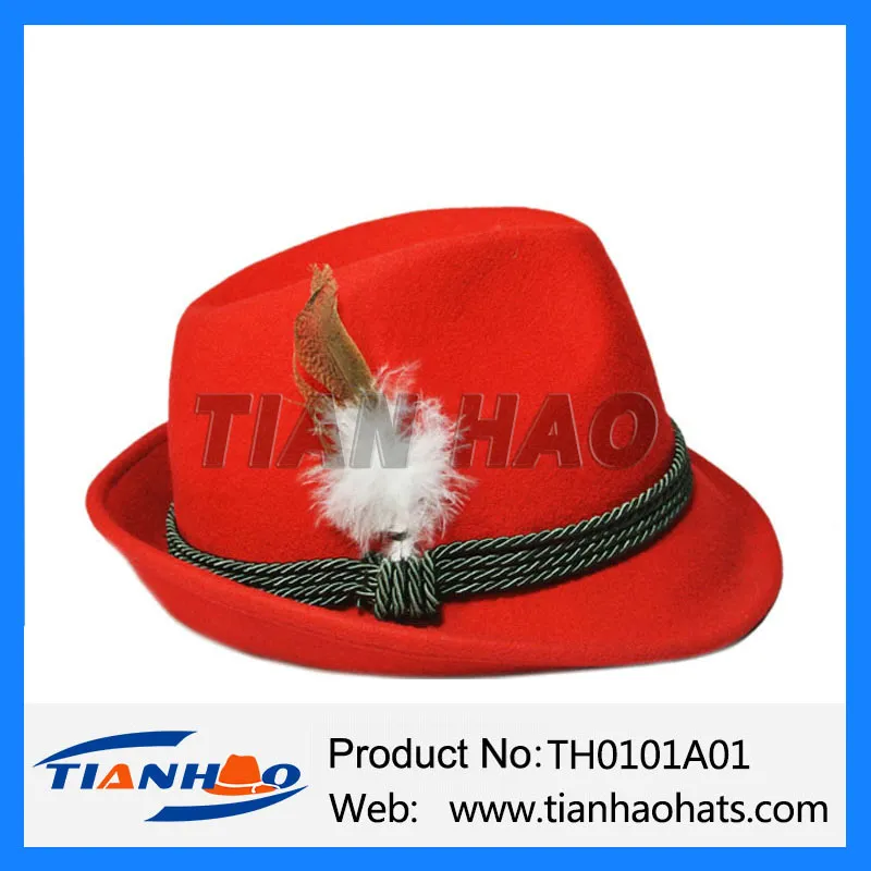Traditional Mountain Alpline Wool Felt Fedora Hat with Rope